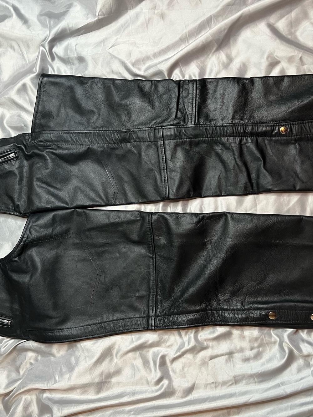 Jafrum Premium Black Leather Motorcycle Chaps Biker Riding Pants NWT XXL